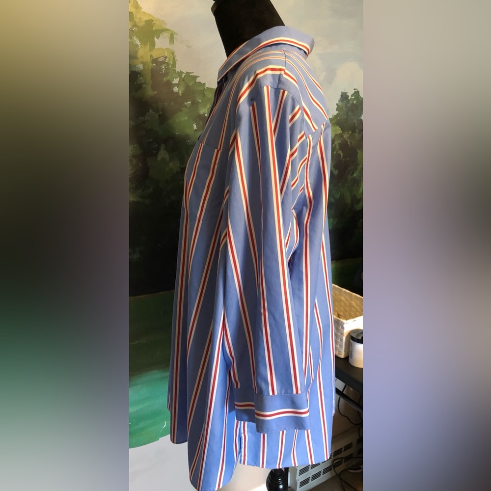 Lands' End Blue Button-Down with Red and White Stripes - Picture 2 of 4